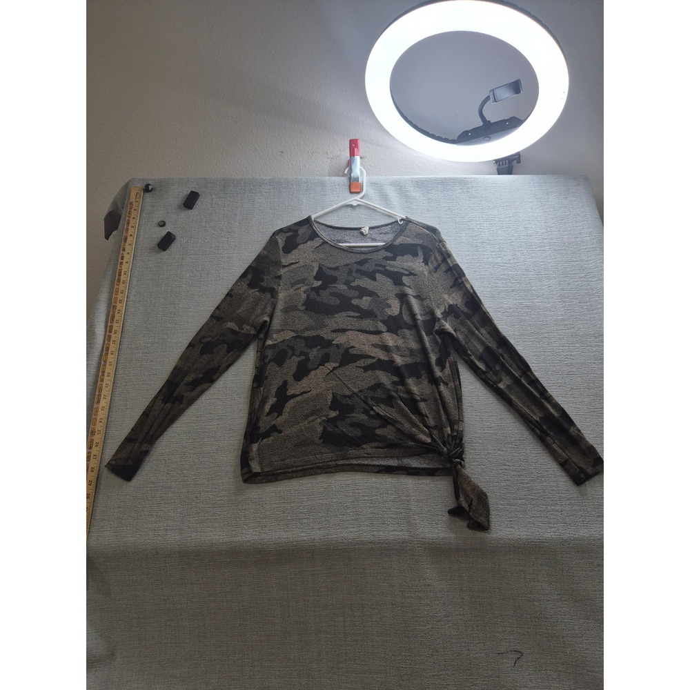 Rewash Shirt Women Large Green Brown Camouflage Long Sleeve Tie Knot Pullover